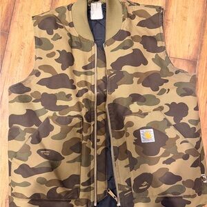 BAPE Carhartt Camo Duck Canvas Vest w/ BAPE jean shorts